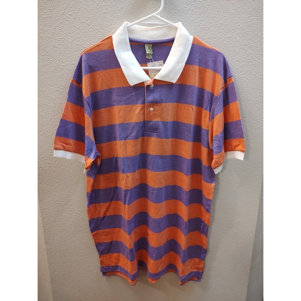 Alternate Earth Men's XL Striped Short Sleeve Polo Shirt Muted Purple Orange NWT